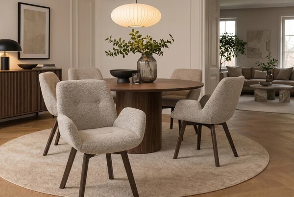Designová skandinávská otočná jídelní židle Gothenborg s buklé potahem a dubovýma nohama v hnědých a šedých tónech 61 cm