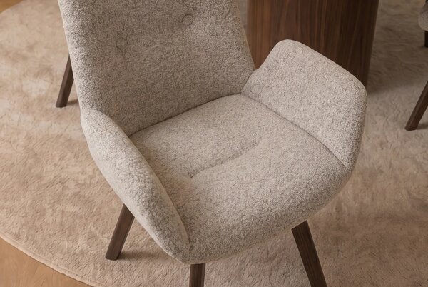 Designová skandinávská otočná jídelní židle Gothenborg s buklé potahem a dubovýma nohama v hnědých a šedých tónech 61 cm