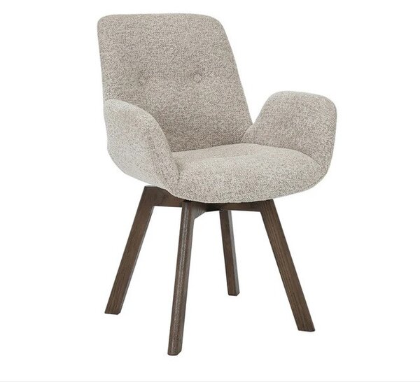 Designová skandinávská otočná jídelní židle Gothenborg s buklé potahem a dubovýma nohama v hnědých a šedých tónech 61 cm