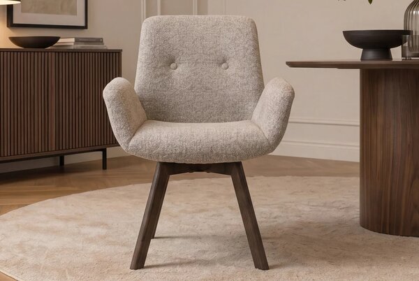 Designová skandinávská otočná jídelní židle Gothenborg s buklé potahem a dubovýma nohama v hnědých a šedých tónech 61 cm