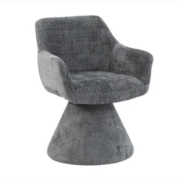 Designová art deco čalouněná jídelní židle Sonu s šedým žinylkovým potahem a otočným sedadlem s jednou nohou 62 cm