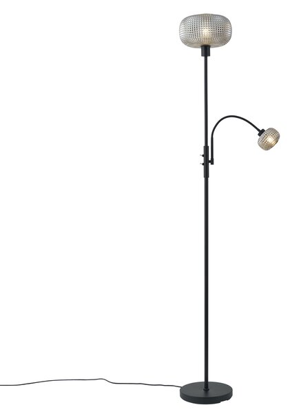Designová stojací lampa černá s kouřovým sklem 2-světla - Brianna