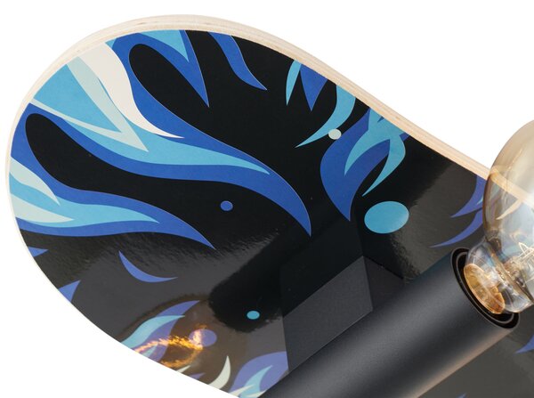 Nástěnná lampa černá s modrou 80cm - Skateboard