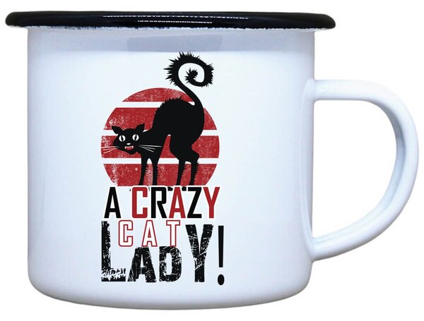 Smaltovaný plecháček Crazy cat lady Objem: 330 ml