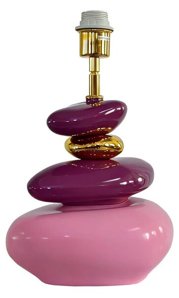 Glamour stolní lampa Caillou v odstínech fuchsiové a růžové se zlatým detailem a organickým designem kamenů 59 cm