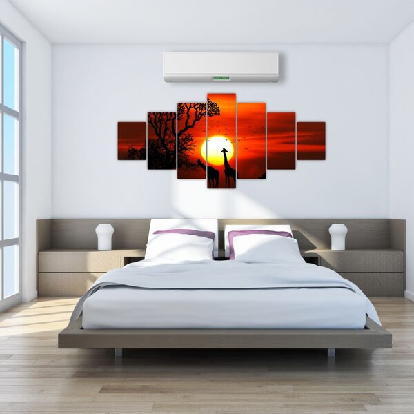 Obraz - Siluety zvířat při západu slunce (210x100 cm)