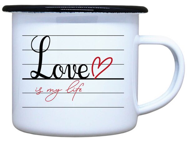Smaltovaný plecháček Love is my life Objem: 330 ml