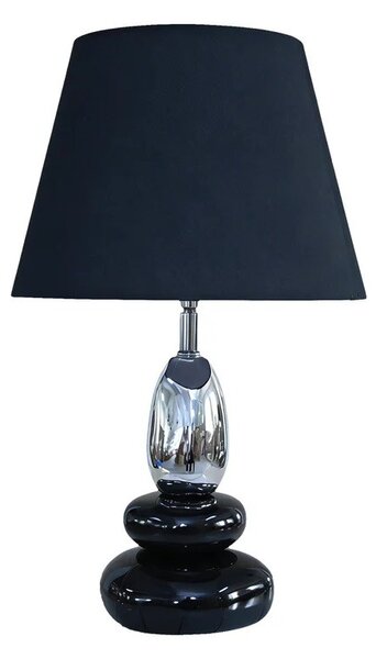 Art deco moderní stolní lampa Caillou s podstavou s designem oblázků v černé barvě se stříbrným detailem 45 cm