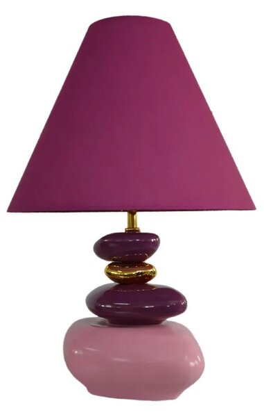 Glamour stolní lampa Caillou v odstínech fuchsiové a růžové se zlatým detailem a organickým designem kamenů 59 cm
