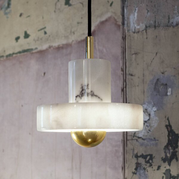 Tom Dixon LED závěsné světlo Stone, bílé, Ø 18 cm, mramor, stmívatelný, Bílá / opál, Obývací pokoj / jídelna, Kámen, Design