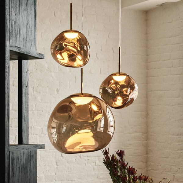 Tom Dixon závěsné světlo Melt, Ø 28 cm, bronzová barva, objímka, stmívatelný, Bronz / starožitná mosaz, Obývací pokoj / jídelna, Plast, Design