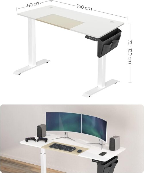 SONGMICS Psací stůl Paradis 140 cm výškově nastavitelný bílý