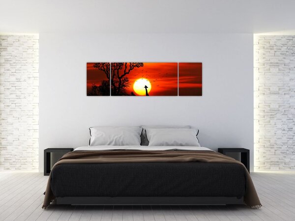 Obraz - Siluety zvířat při západu slunce (170x50 cm)