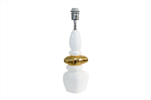 Moderní art deco bílá stolní lampa Caillou se zlatým detailem s designem naskládaných kamenů a polohovatelným stínítkem 68 cm