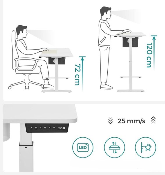 SONGMICS Psací stůl Paradis 140 cm výškově nastavitelný bílý