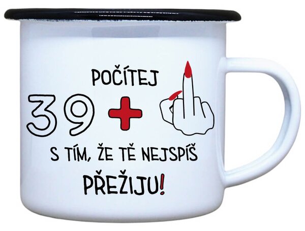 Smaltovaný plecháček s potiskem 39+1 Objem: 330 ml