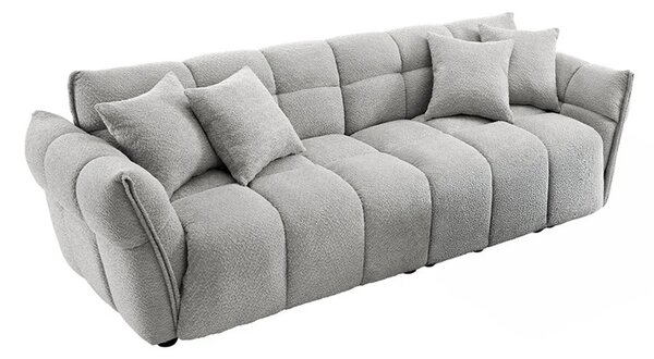 Designová moderní buklé třímístná sedačka Yang se světlým šedým potahem s hlubokým čtvercovým prošíváním a polštáři 260 cm