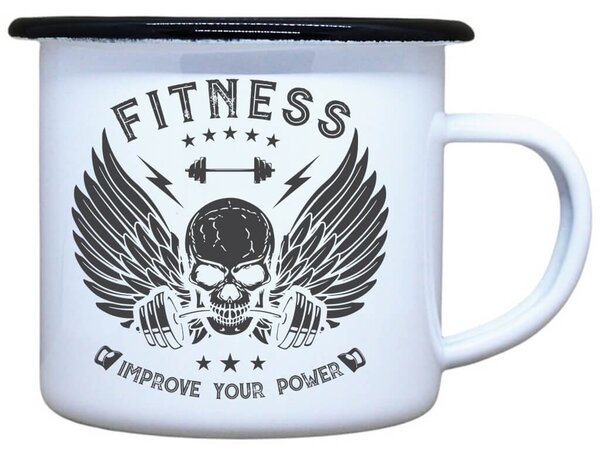 Smaltovaný plecháček s potiskem Fitness Objem: 330 ml
