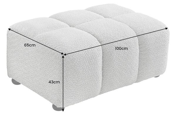 Designová moderní buklé obdélníková taburetka Yang ve světle šedé barvě s hlubokým čtvercovým prošíváním 100 cm