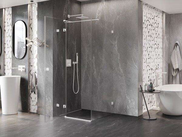Mexen Lunar T, sklápěcí sprchový kout levý 110 x 110 cm, 8mm čiré sklo, bílý profil, 834T-110-110-20-00-L
