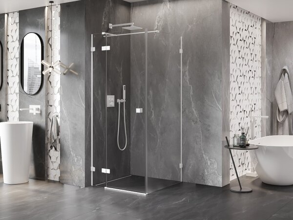 Mexen Lunar T, sklápěcí sprchový kout levý 110 x 110 cm, 8mm čiré sklo, bílý profil, 834T-110-110-20-00-L
