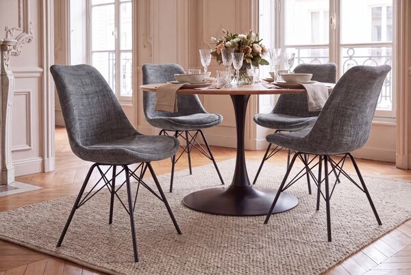 Designová retro jídelní židle Scandinavia s šedým žinylkovým potahem a černým kovovým nohama 50 cm
