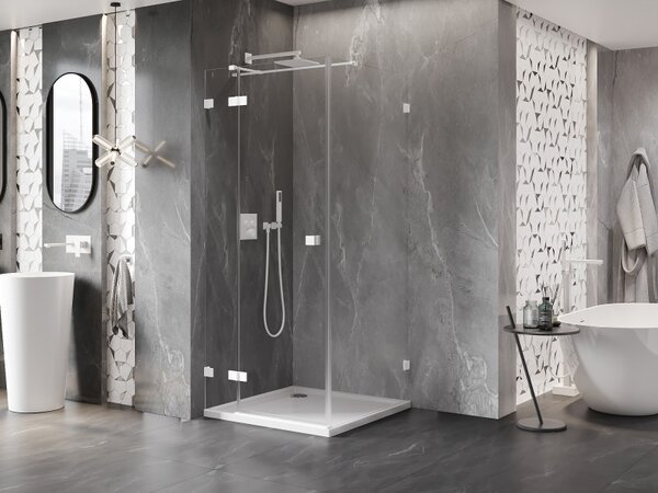 Mexen Lunar T, sklápěcí sprchový kout levý 110 x 110 cm, 8mm čiré sklo, bílý profil, 834T-110-110-20-00-L