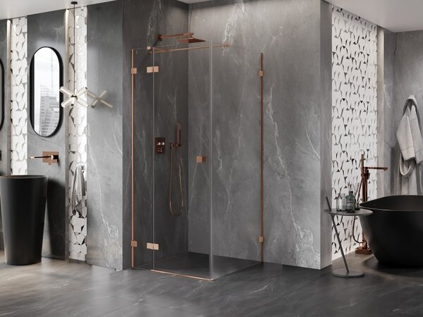 Mexen Lunar T, sklápěcí sprchový kout levý 110 x 110 cm, 8mm čiré sklo, profil měděná matná, 834T-110-110-65-00-L
