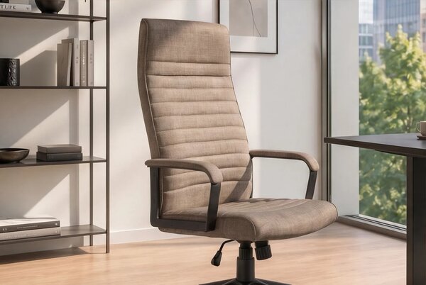 Retro otočná výškově nastavitelná kancelářská židle Elite na kolečkách s hnědosivým sametovým potahem a černou nohou 60 cm
