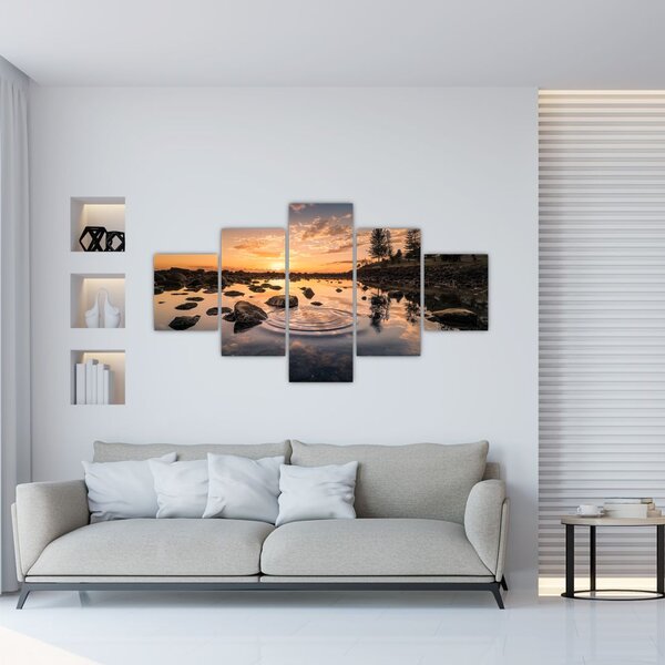 Obraz vodní hladiny při západu slunce (125x70 cm)