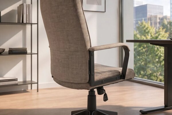 Retro otočná výškově nastavitelná kancelářská židle Elite na kolečkách s hnědosivým sametovým potahem a černou nohou 60 cm