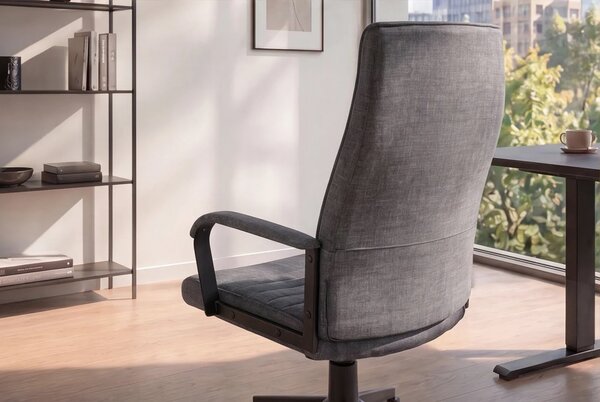 Retro sametová otočná kancelářská židle Elite s šedým prošívaným čalouněním a černou podstavou s kolečky 60 cm