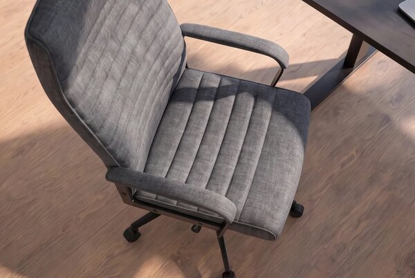 Retro sametová otočná kancelářská židle Elite s šedým prošívaným čalouněním a černou podstavou s kolečky 60 cm