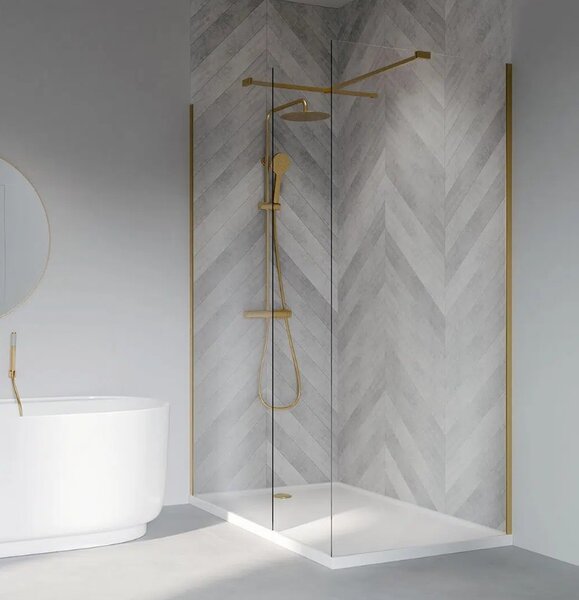 Erga Paris, sprchová zástěna Walk-In 50x200 cm, 8mm čiré sklo, zlatý matný profil, ERG-V02-PARIS-050x200-CL-GB
