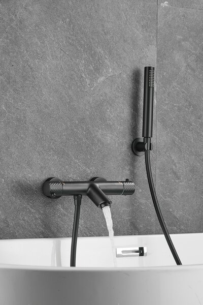 Gamma Roy, termostatická vanová baterie s ruční sprchovou soupravou, černá matná, GMA-BRYPWT-BK
