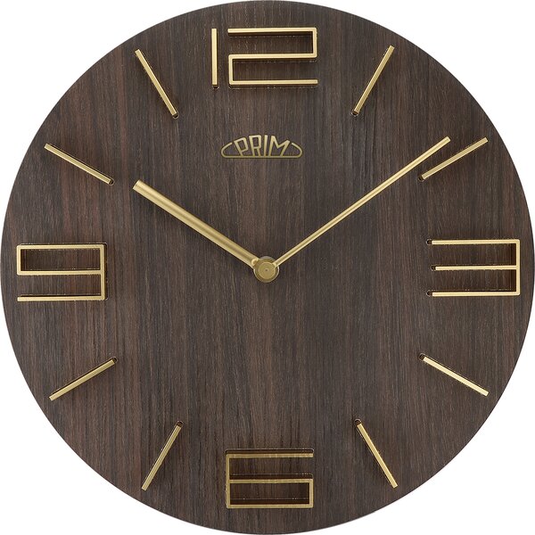 Dřevěné designové hodiny tmavě hnědé Nástěnné hodiny PRIM Timber Breezy II