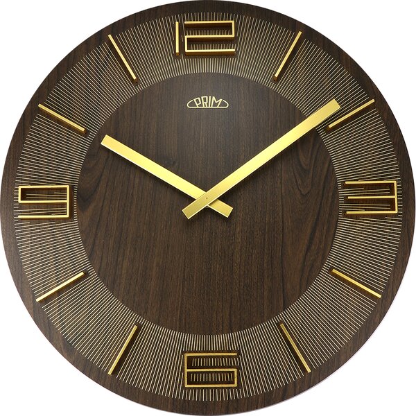 Dřevěné designové hodiny tmavě hnědé Nástěnné hodiny PRIM Timber Unique I