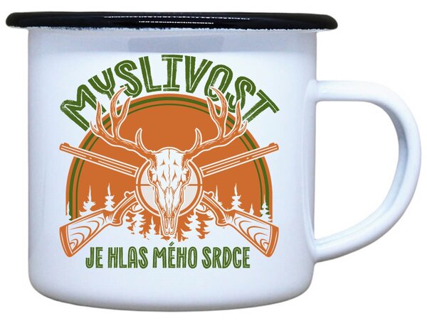 Plecháček s potiskem bílý Myslivost hlas srdce, 330 ml