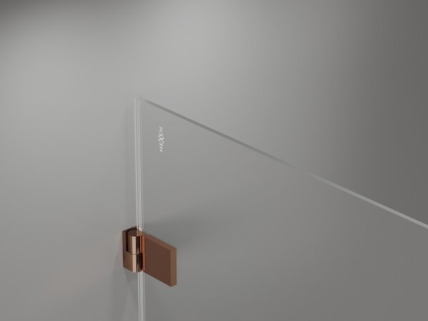 Mexen Lunar-B, Otočné levé sprchové dveře 60 cm, 8mm čiré sklo, růžové zlato profil, 832-060-000-60-00-L