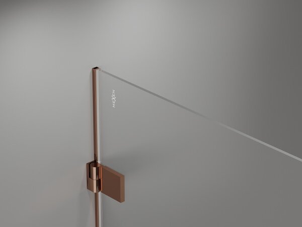 Mexen Lunar-B, Otočné levé sprchové dveře 60 cm, 8mm čiré sklo, růžové zlato profil, 832-060-000-60-00-L