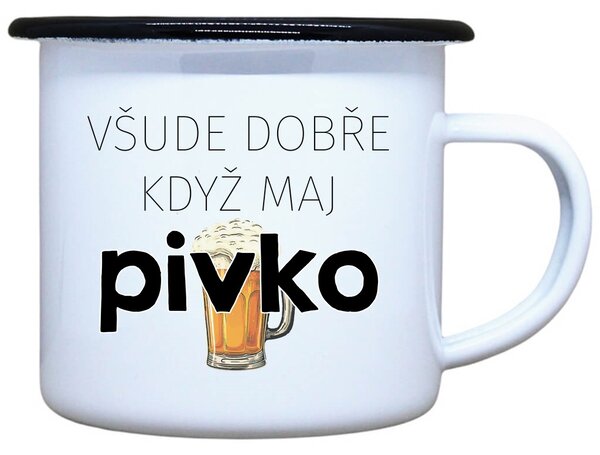 Plecháček s potiskem bílý Všude dobře pivko, 330 ml