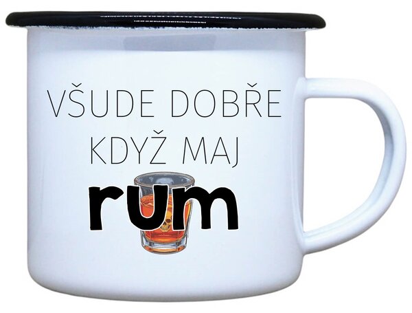 Plecháček s potiskem bílý Všude dobře rum, 330 ml