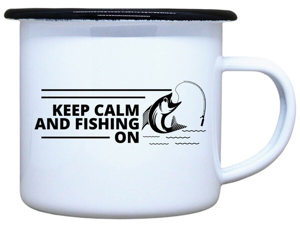 Plecháček s potiskem bílý Keep calm fishing, 330 ml