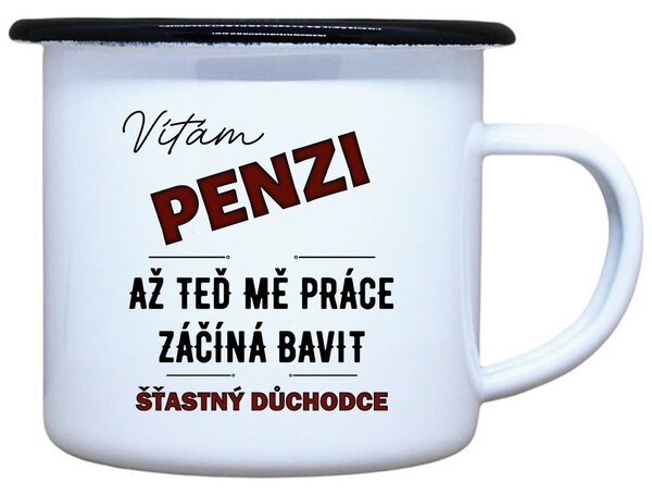 Plecháček s potiskem bílý Šťastný důchodce, 330 ml