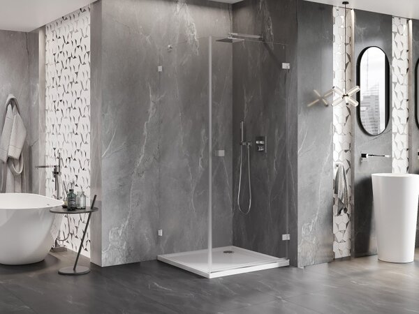 Mexen Lunar-B, pravostranný výklopný sprchový kout 70 x 70 cm, 8mm čiré sklo, chromový profil, 832-070-070-01-00-P