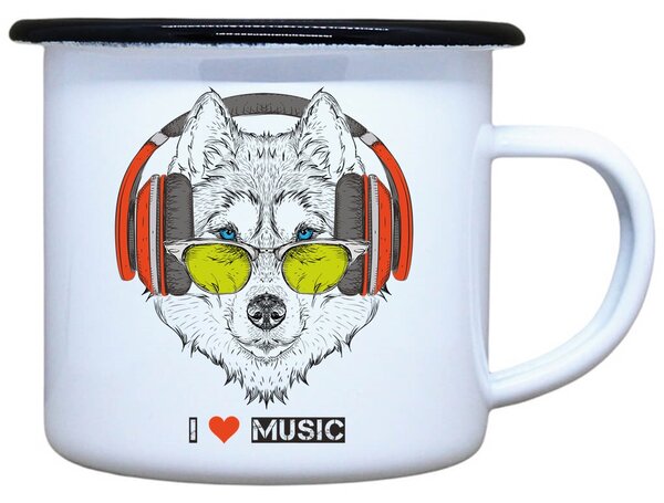 Plecháček s potiskem I love music vlk Objem: 330 ml
