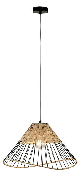 Venkovská závěsná lampa černá 48 cm s ratanem - Treccia