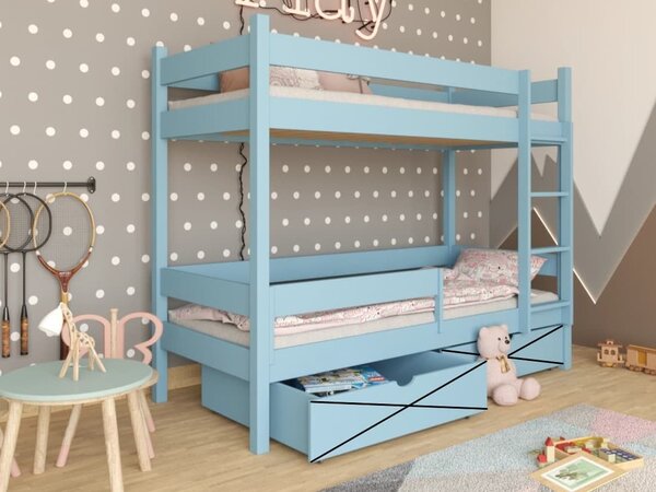 Patrová postel Elegant - bez úložných prostorů, Modrá, 90x200 cm