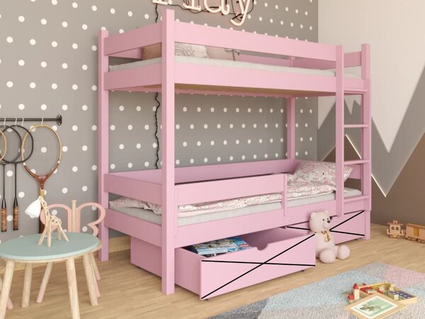 Patrová postel Elegant - bez úložných prostorů, Růžová, 80x180 cm