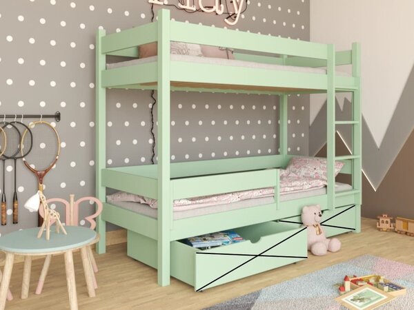 Patrová postel Elegant - bez úložných prostorů, Zelená, 90x200 cm